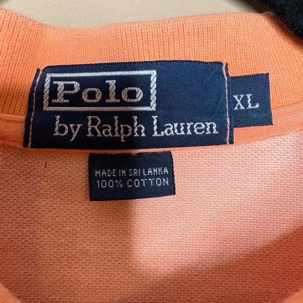 Polo Ralph Lauren Mens XL Peach Orange Tipped Short Sleeve Cotton Polo Shirt - Picture 4 of 5